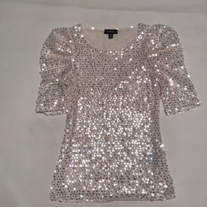 2Beautiful champagne sequenced scoop, neck top, princess sleeves